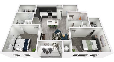 Floor plan for 2 beds, 2 baths, 1126 sqft